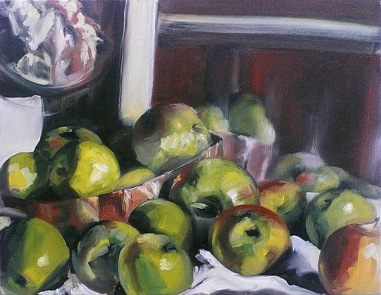 Peintre lyonnais - Huile 27x35 pom pom pom pommes....