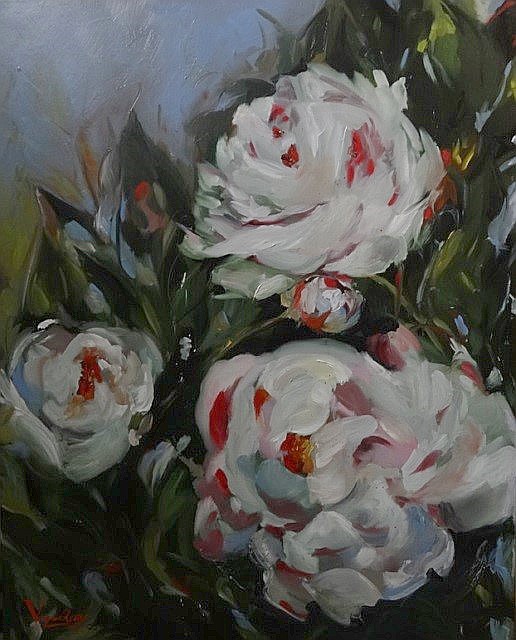 Fleurs lyonnaises - Trois pivoines - 73x60 - Peintre Ressy
