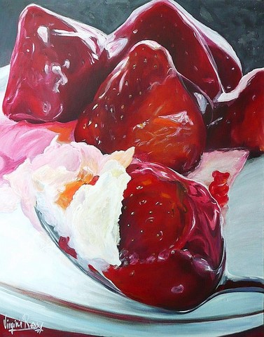 tableau peinture artiste fraises - Acrylique 92x73 Délice de fraises