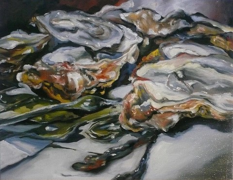 peinture tableau Huile 27x35 Huîtres