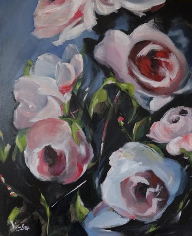Huile sur Toile Les Roses - Peinture V RESSY 