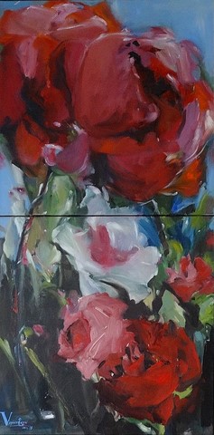 Peinture Fleurs - Jardin aux roses 